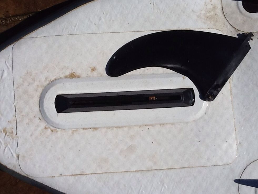 Surfer Fin - this fin is very sturdy and readily available at any surf shop. The fin can be installed when the board is inflated or deflated. Surf shops will also have different sizes and colors.