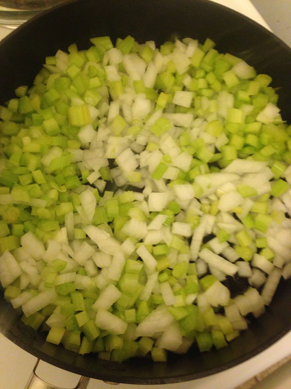 Sweat celery and onion.