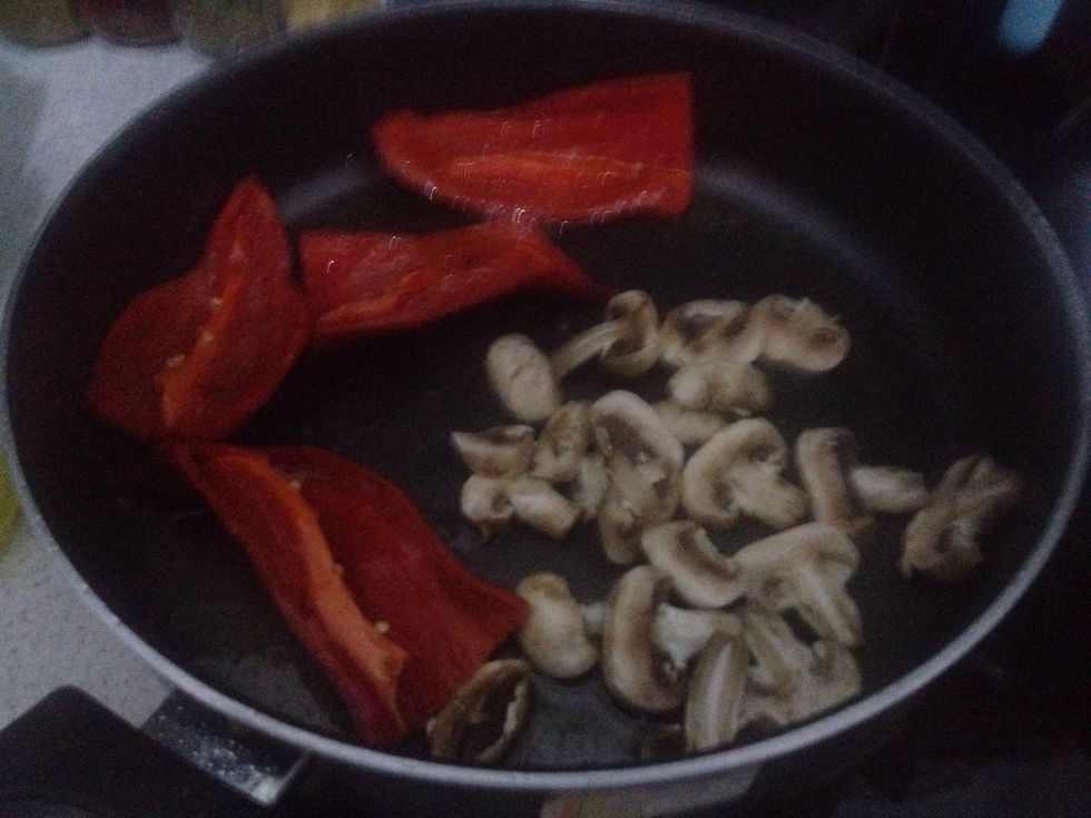 ...Sweet red peppers and mushrooms