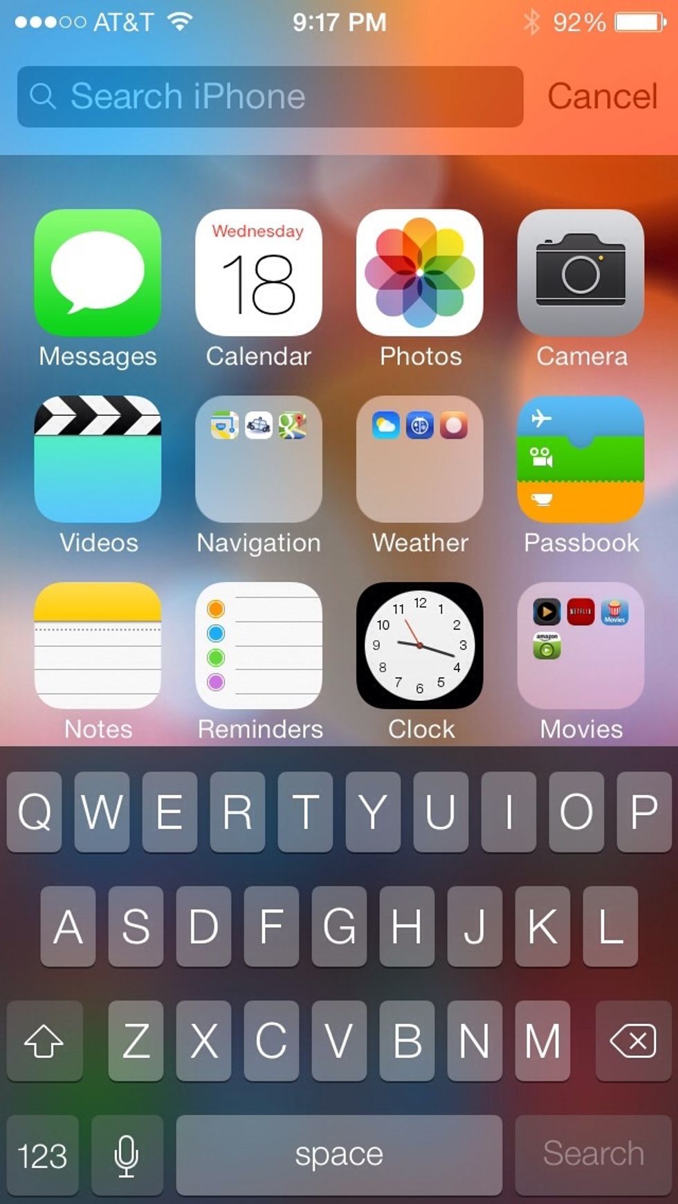 Swipe down from the middle of the screen to access the search feature.