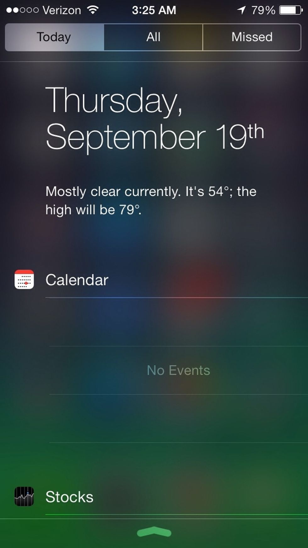 Swipe down from the top of the home screen to access notification center. Here you'll find all your notifications, weather information, stock information, and upcoming events.