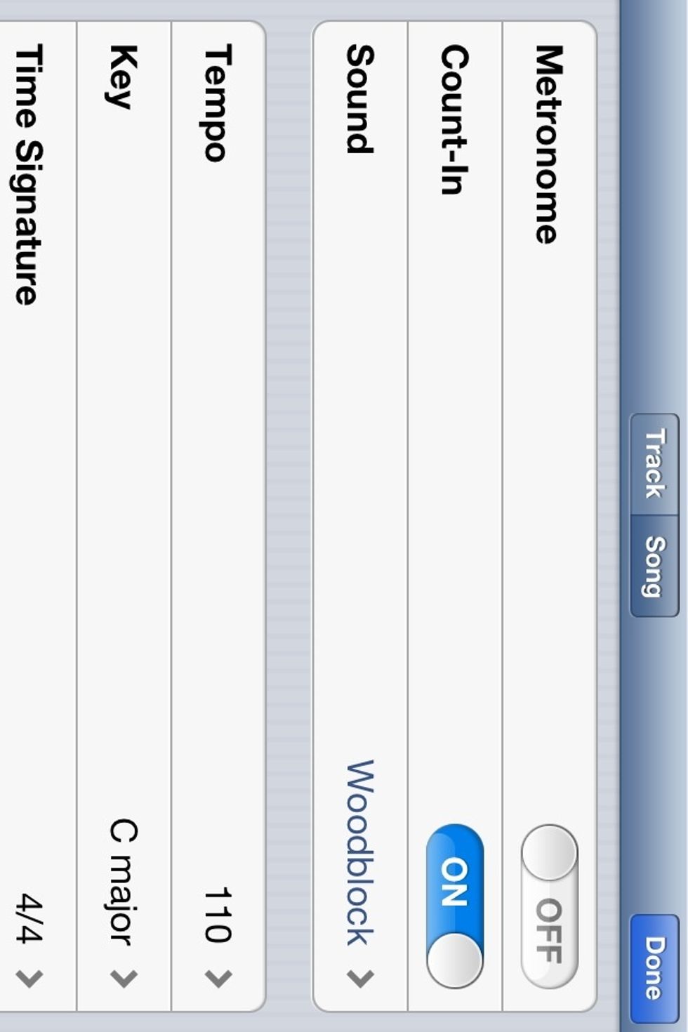 Switch METRONOME to OFF and then tap DONE.