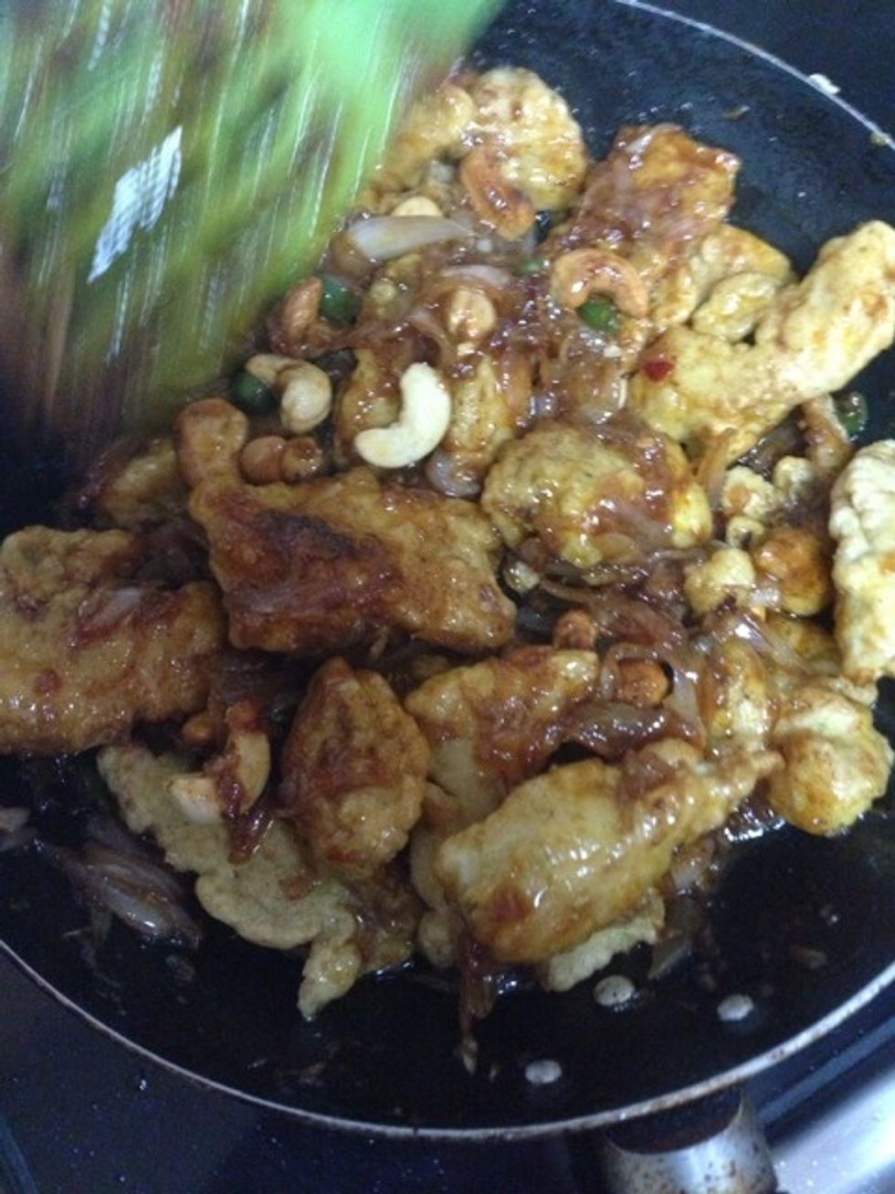 Switch off heat and add fish and mix.