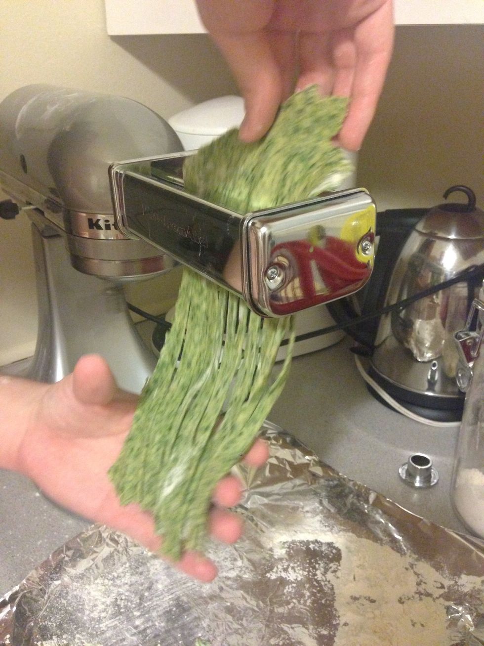Switch out the attachment with the fettuccine cutter attachment.