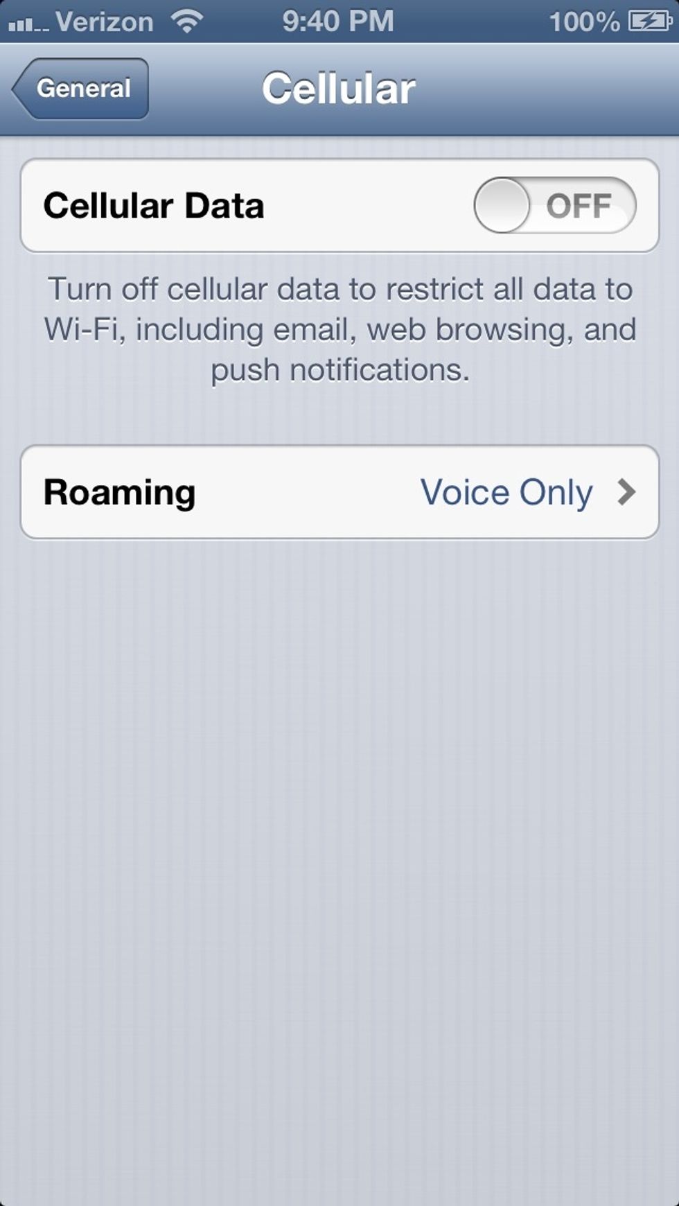 Switch the OFF button to ON where it says cellular data