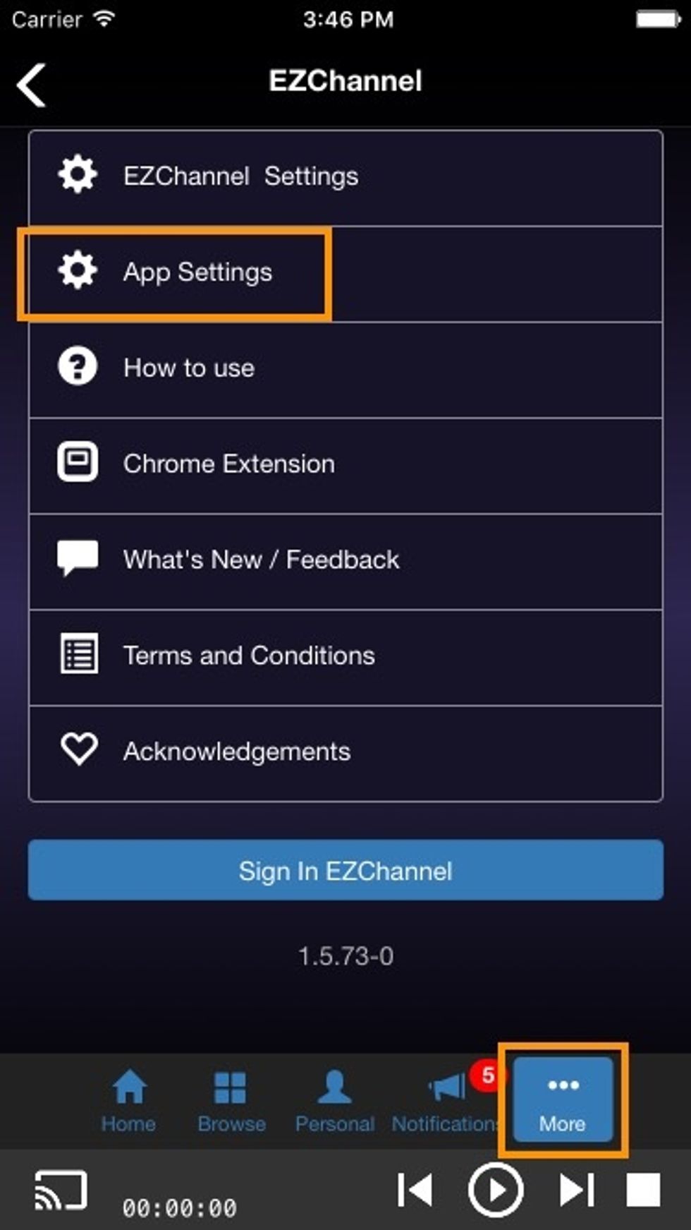 Switch to the "More" tab and tap "App Settings"