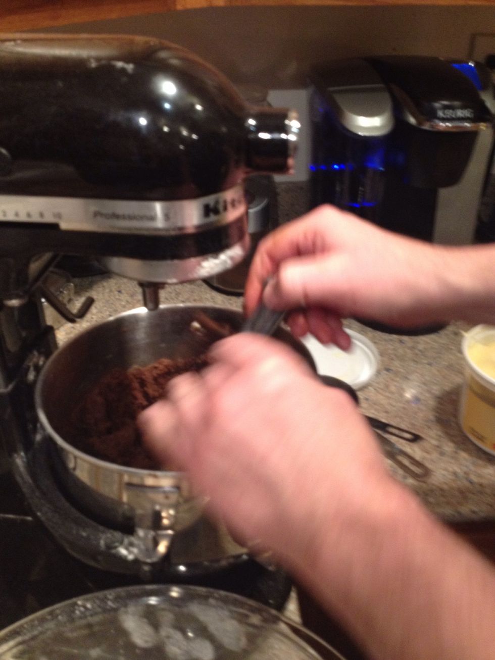 Switching out the paddle on the mixer for the dough hook now...it's too thick to mix with the paddle.