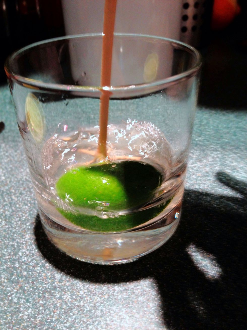 Swizzle! (The point is to thoroughly incorporate the syrup with the juice and rhum.)