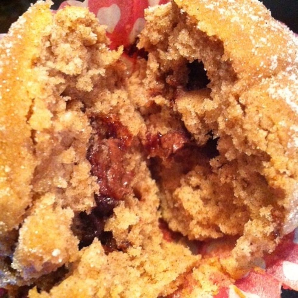 Ta da!! A fluffy cinnamon muffin with a hidden Nutella centre!