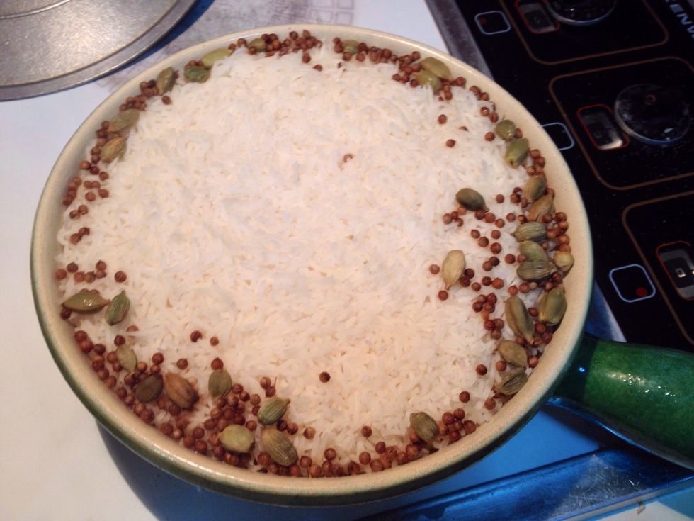 Ta da!!!!At the end of 15 minutes, cut the heat. Let the rice sit for 5 minutes. Fluff with a fork; you should see that every grain of rice has grown a little longer and is separate from each other!!