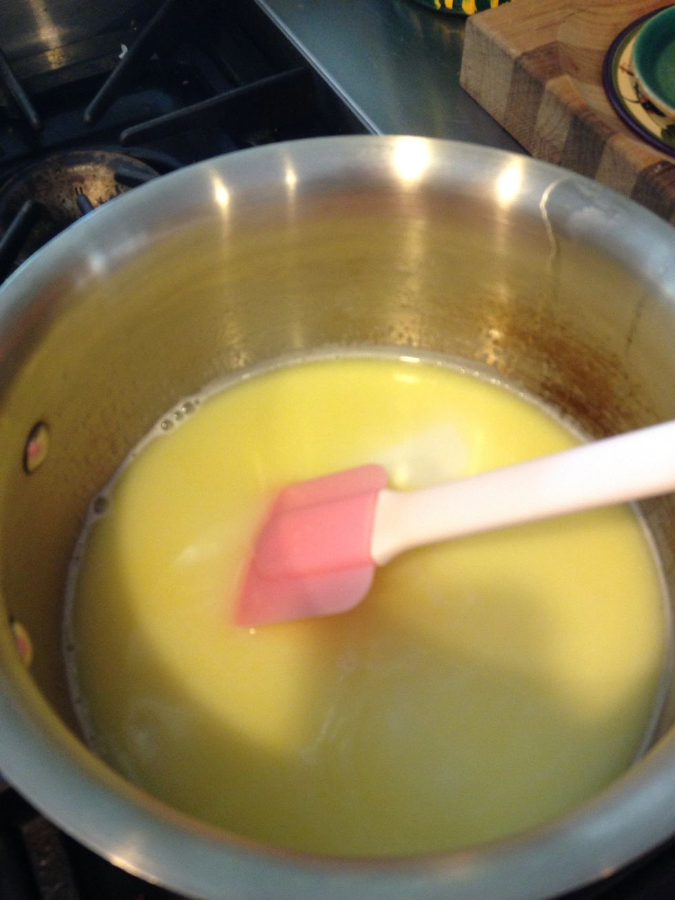 Ta da. Melted! Set aside until the mixture lowers to 115 degrees Fahrenheit.