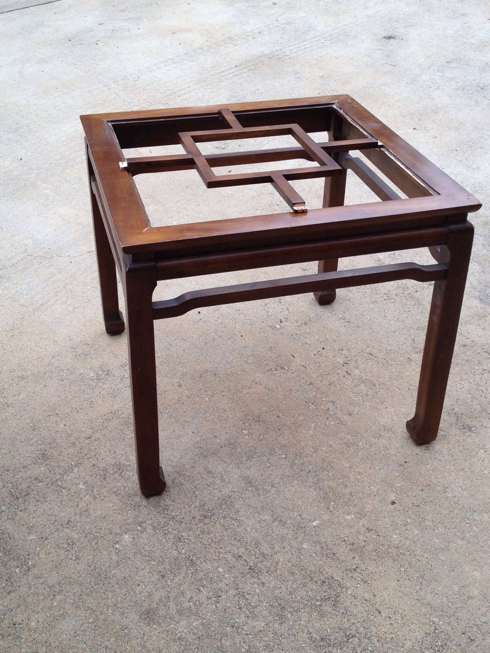 Table's glass went missing after a move to a new house.  Since it's useless it's been tucked away in a garage- till now.