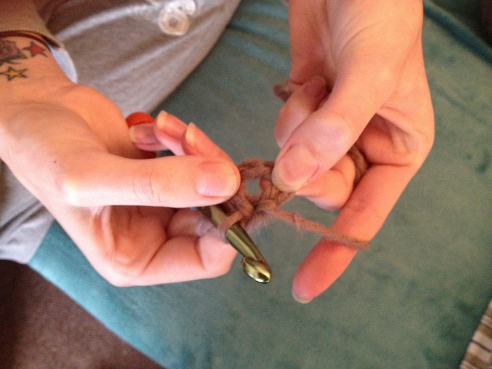 Tadah! The first bit is out of the way. Don't worry about the 'big gap', your next row (round) will fill it up.