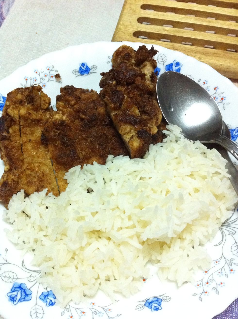 Tadah! Your pork katsu with rice...