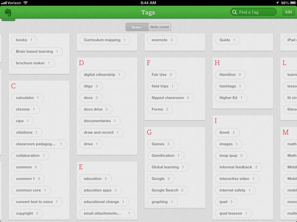 Tagging is a great way of organizing your notes. Add a tag or multiple tags to a note that represent what the note is about. Tagging makes it easier to find later.