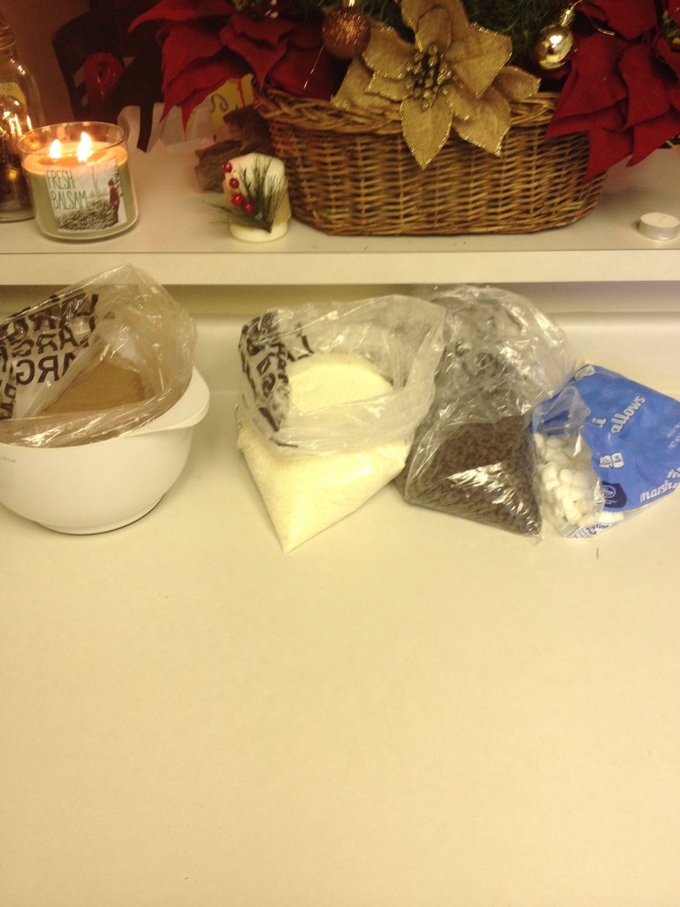 Take 1/2 cup of powdered cocoa or hot chocolate mix and 1/4 powdered milk. If you choose to use hot coco mix, you can add the powdered milk to make it a little smoother, or you can leave it out.