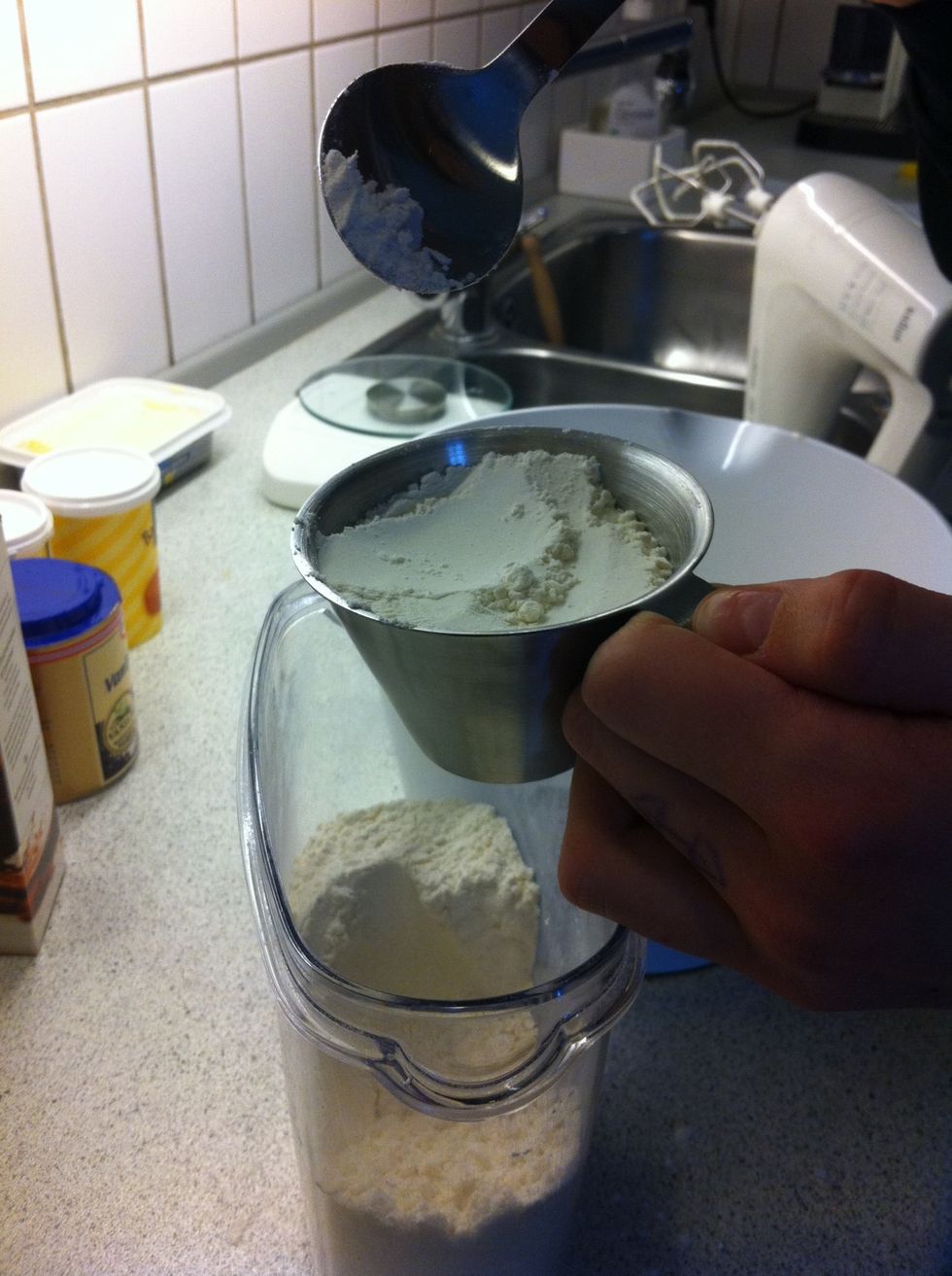 Take 2 cups and a half cup of flour