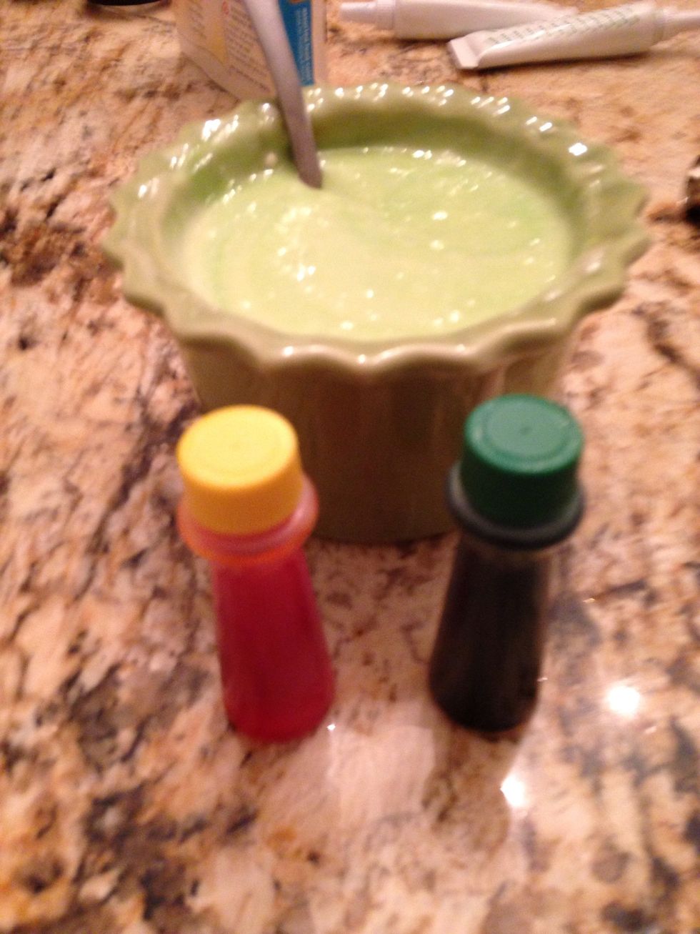 Take 3 yellow drops, 1 green drop . To make "Like Green"