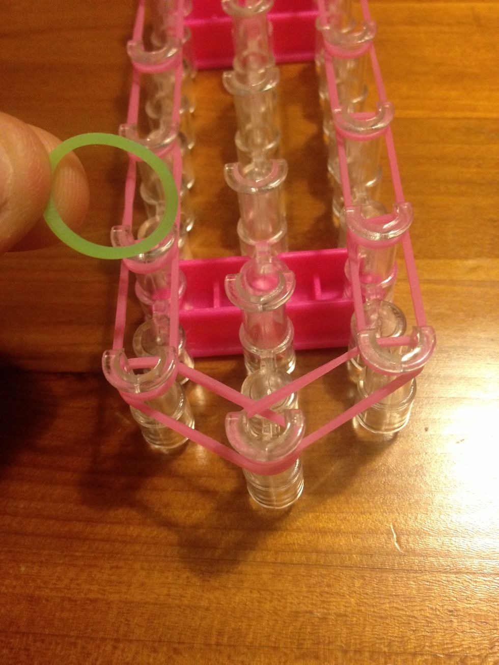 Take a "b" band. I call the green "b" and white "c" as I used multi colour