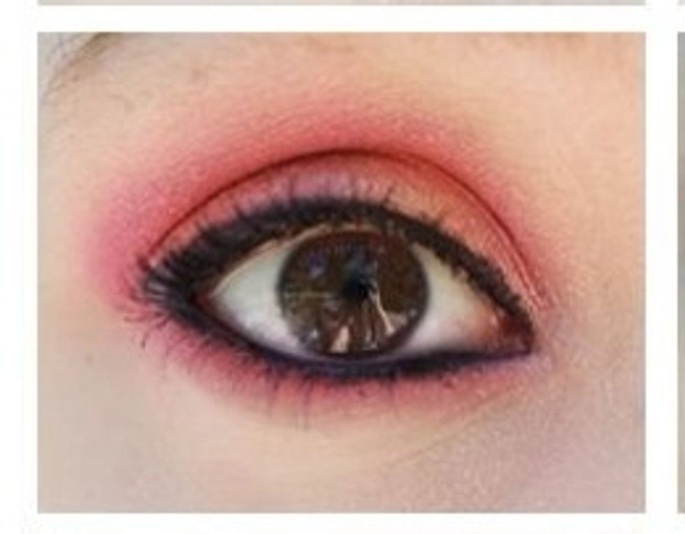 Take a black pencil liner and line your waterline and take an angled eyeliner brush and gel liner to line the top. Add two coats of mascara. Adjust the thickness of the liner to your liking.