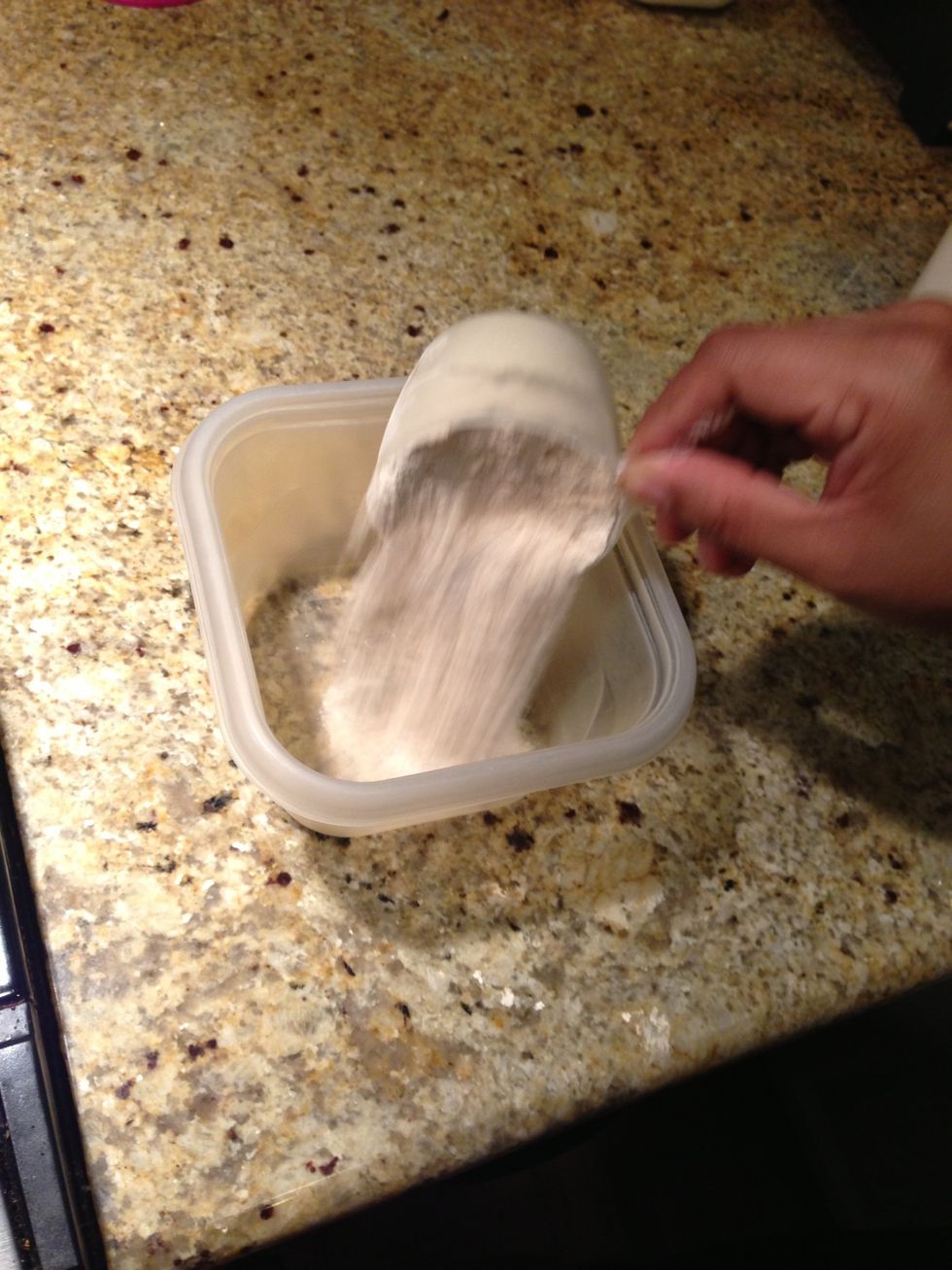 Take a bowl. Add one cup of wheat flour