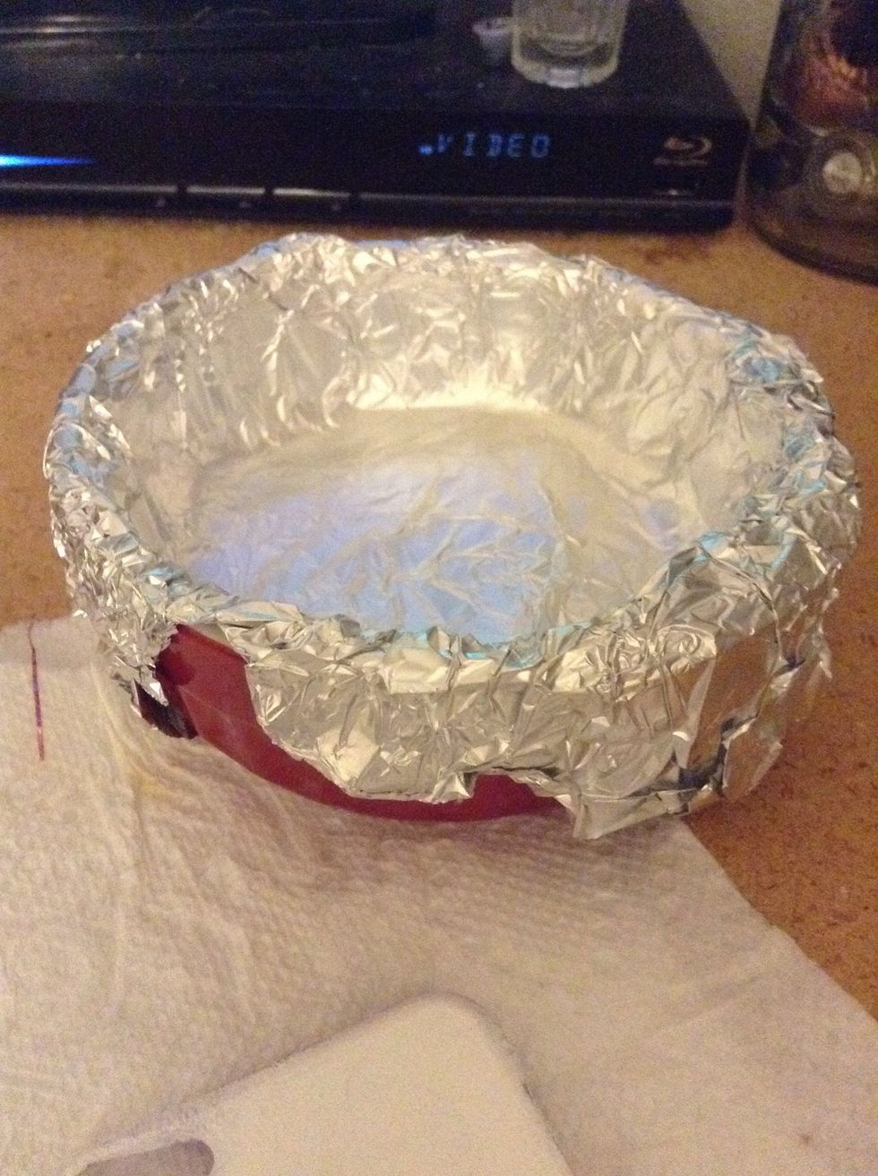 Take a bowl and line it with tinfoil. This will make clean up SO much easier.