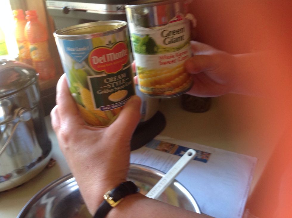 Take a can of whole kernel corn and a can of creamed corn