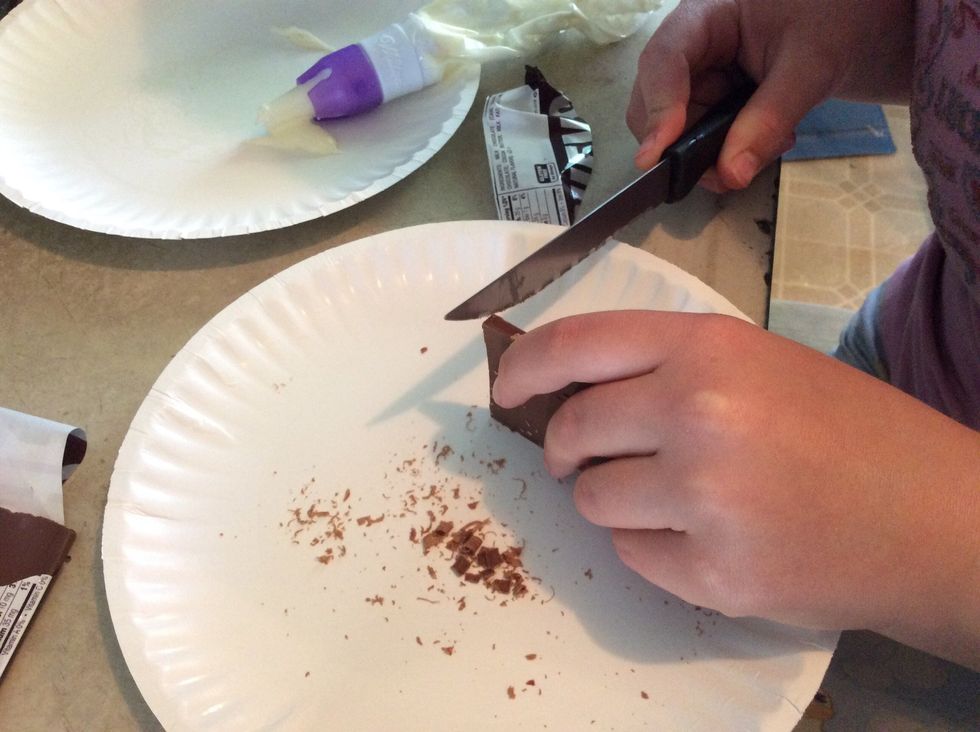 Take a chocolate bar and shave slices off of it to create chocolate swirls ( this is optional).