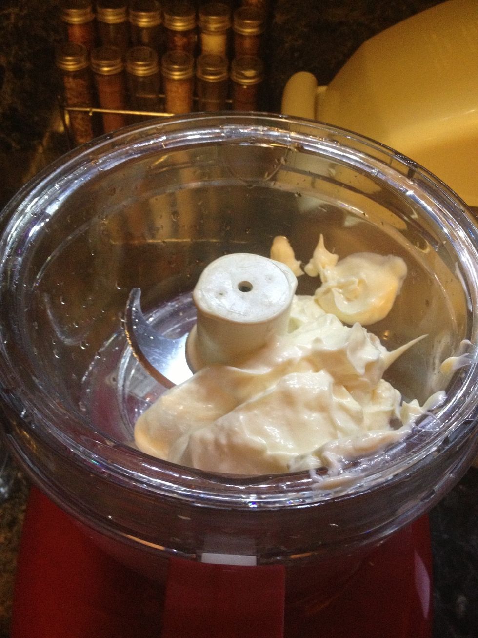 Take a food processor and add your mayo. Don't have one? No worries mix it well by hand!