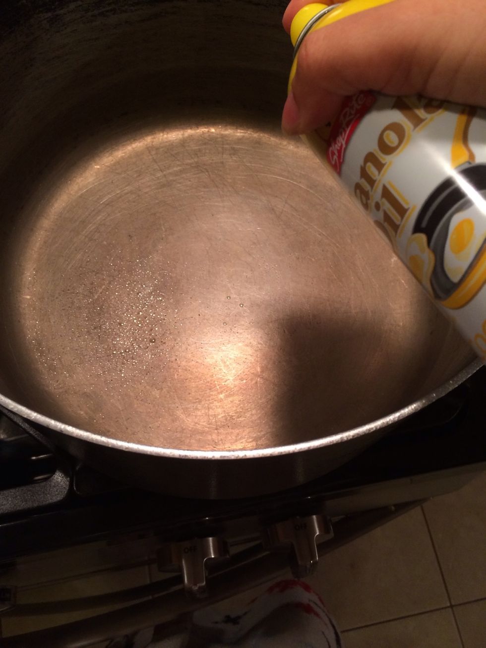 Take a large bowl, in my case a large pot and spray it with a light coating of oil.