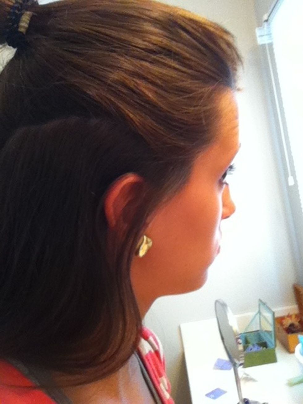 Take a layer of your hair to leave down, but if you dont have layers.. Take a small part of your to leave down