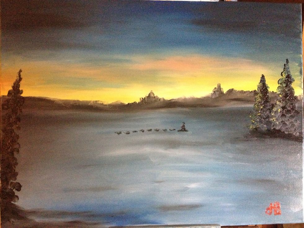 Take a look over your canvas and make any final changes. Sign the lower right corner with some red and your pinky.