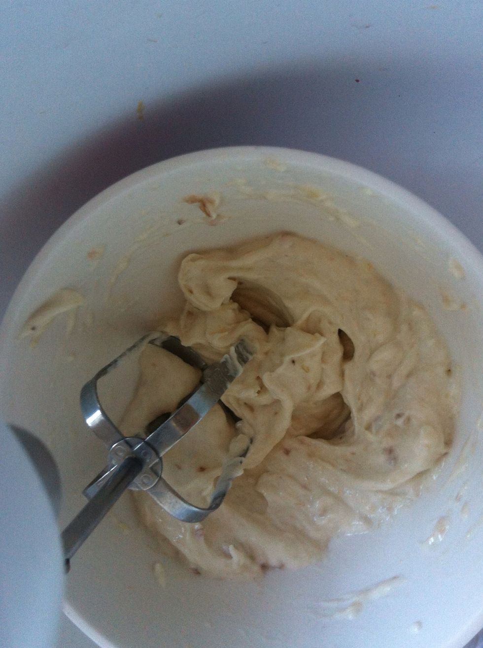 take a mixer and blend it good and hard. so it looks like that.