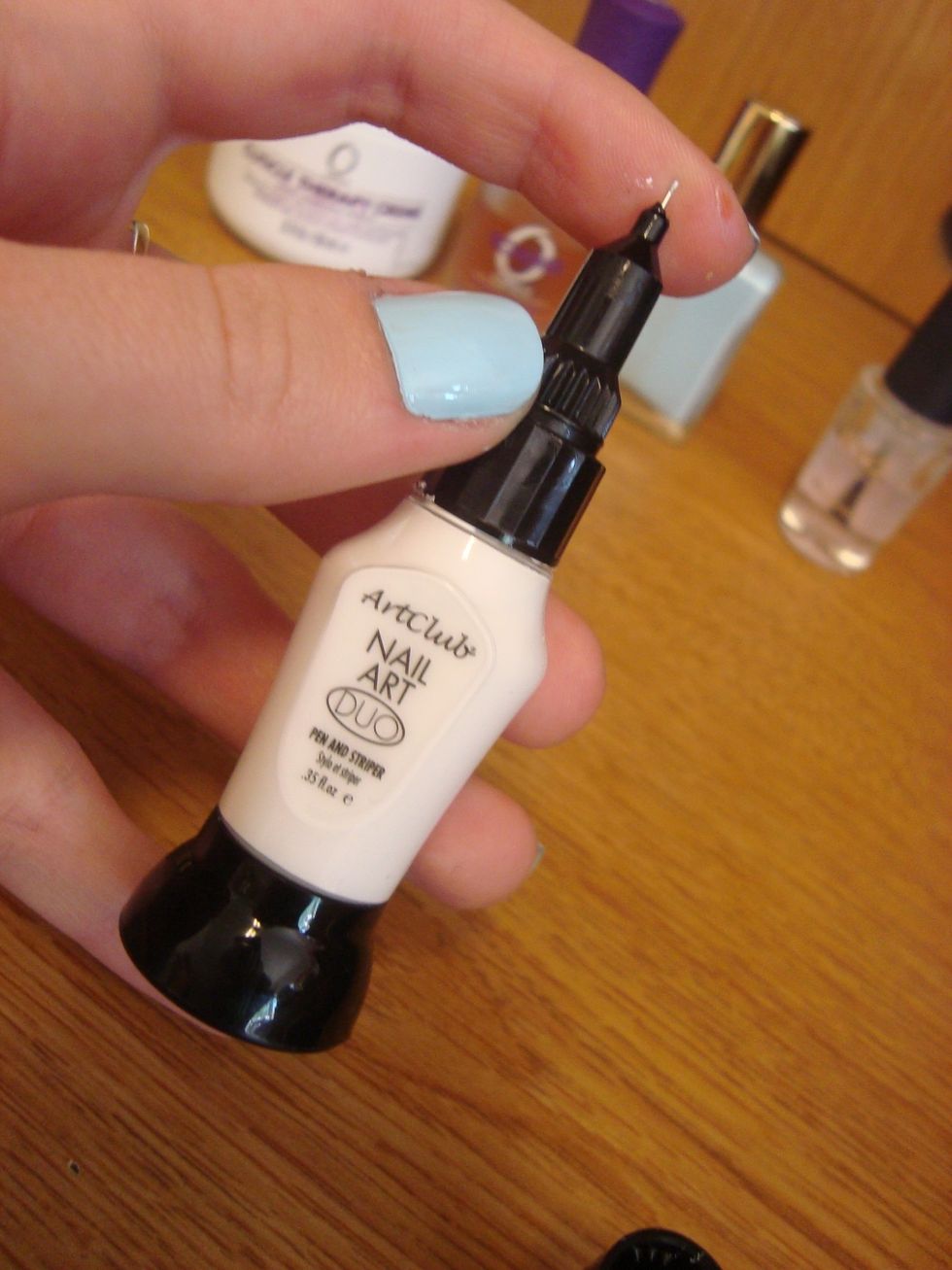 Take a nail pen, with a fine point for dots. My striper doubles.