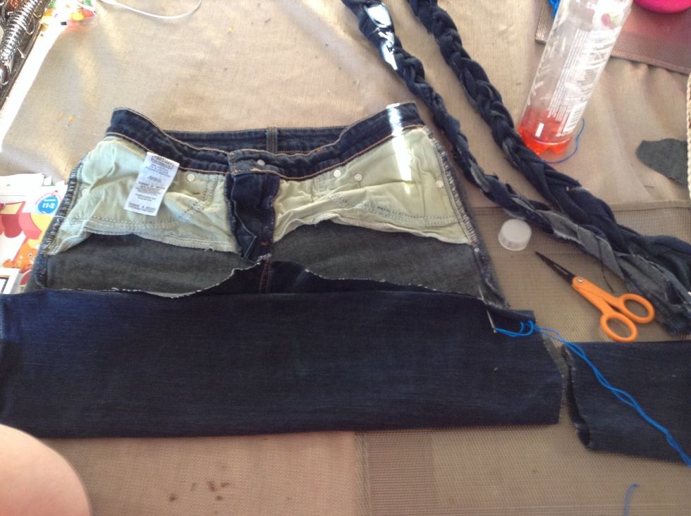 Take a pant leg and sew it to the bottom of your pants.