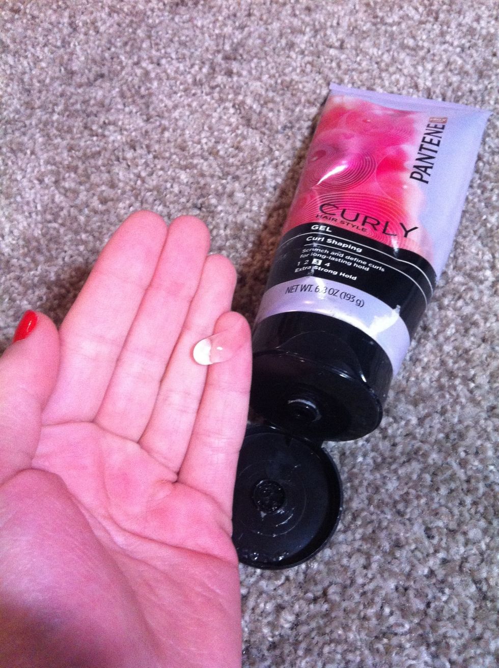 Take a pea sized amount of your curling gel and rub it through out your hair. (This is what creates the beachy wave look to hold in place) (The Pantene one is not sticky or crusty. Best one I've seen)