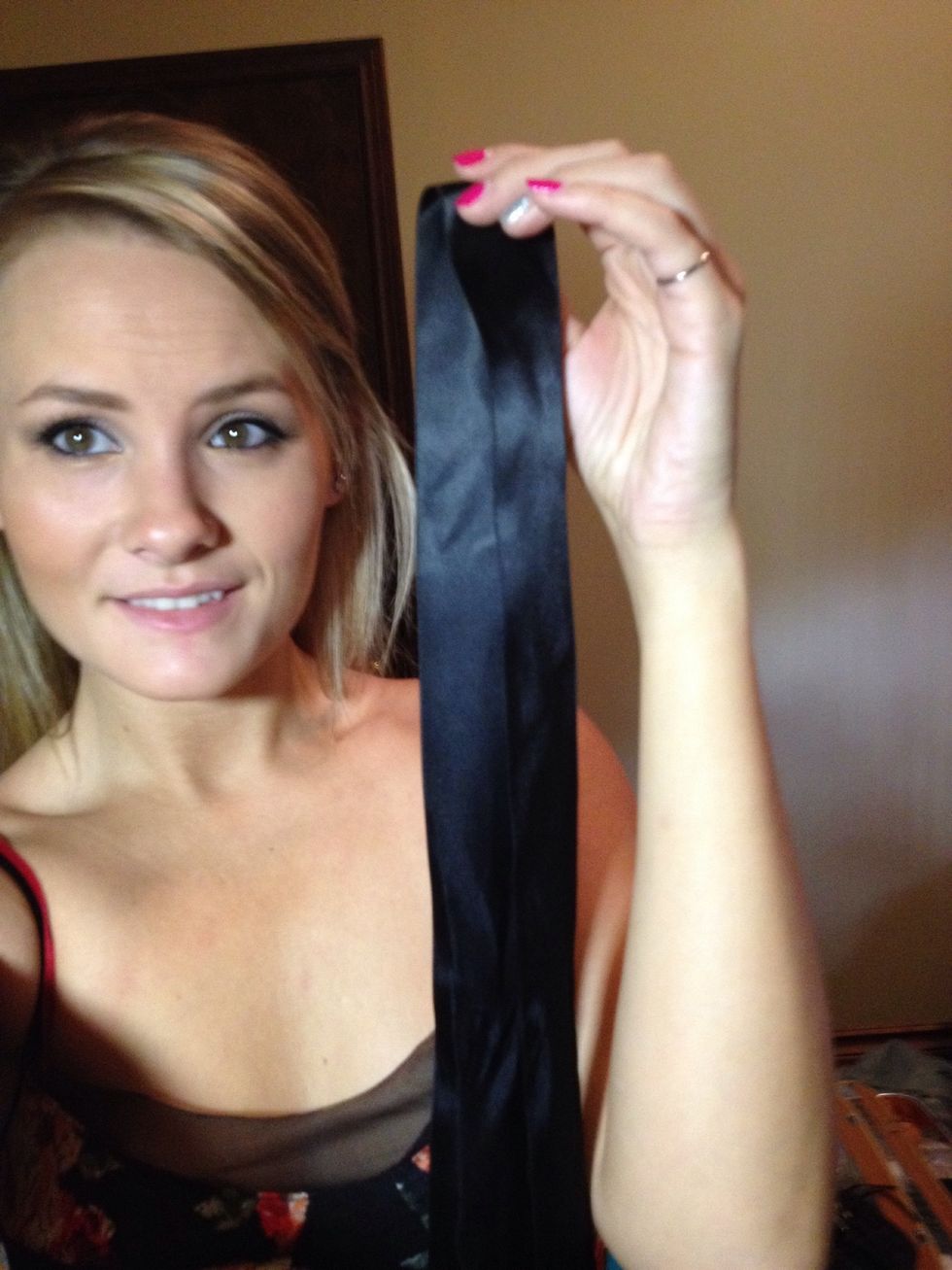 Take a ribbon mine is about the length of my arms but this all depends on the length of your hair and how far you want the braid to go down.