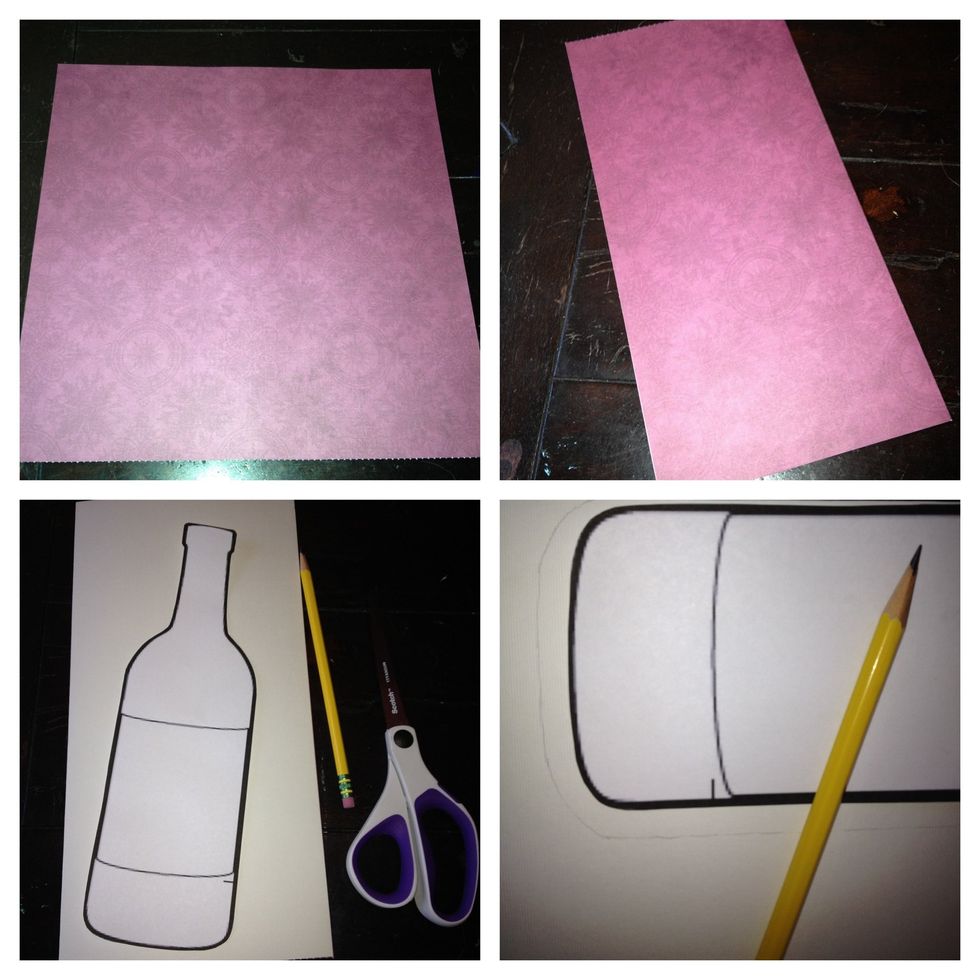 take a sheet of paper and fold in half. I found a template of a wine bottle on google images, printed, and cut it out. trace around wine bottle making sure one edge is on the folded side of paper.