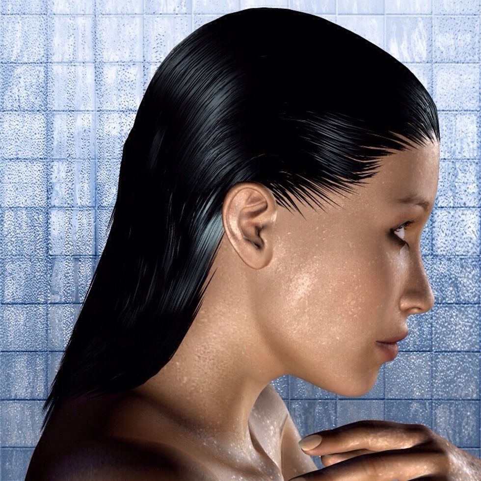 Take a shower and leave hair not soaked, but damp.