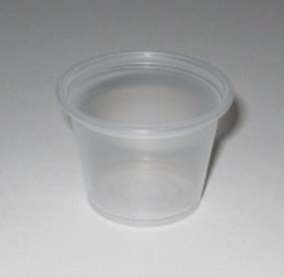 Take a small container like this or you can get whatever size satisfies you. Rub olive oil around the inside of the cup so when done the jello slips out smoothly.