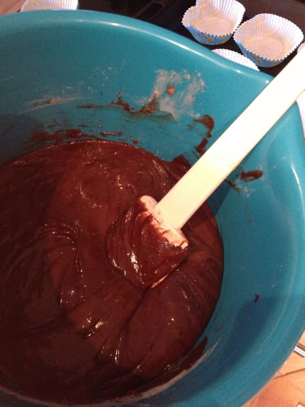 Take a spoon and fill your forms with 2/3 of the batter. \ud83c\udf74