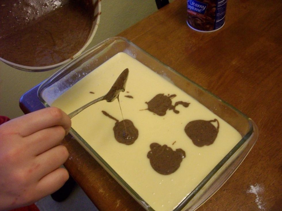 Take a spoon and go over the batter in cake pan.