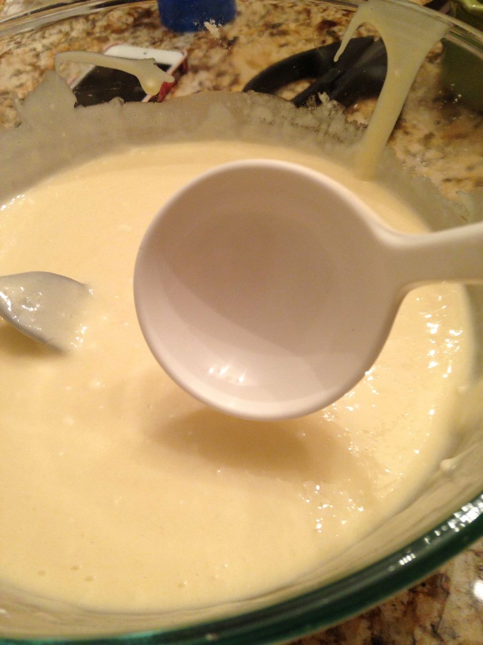 Take a spoon full of cake mix and divide evenly between 5 bowls