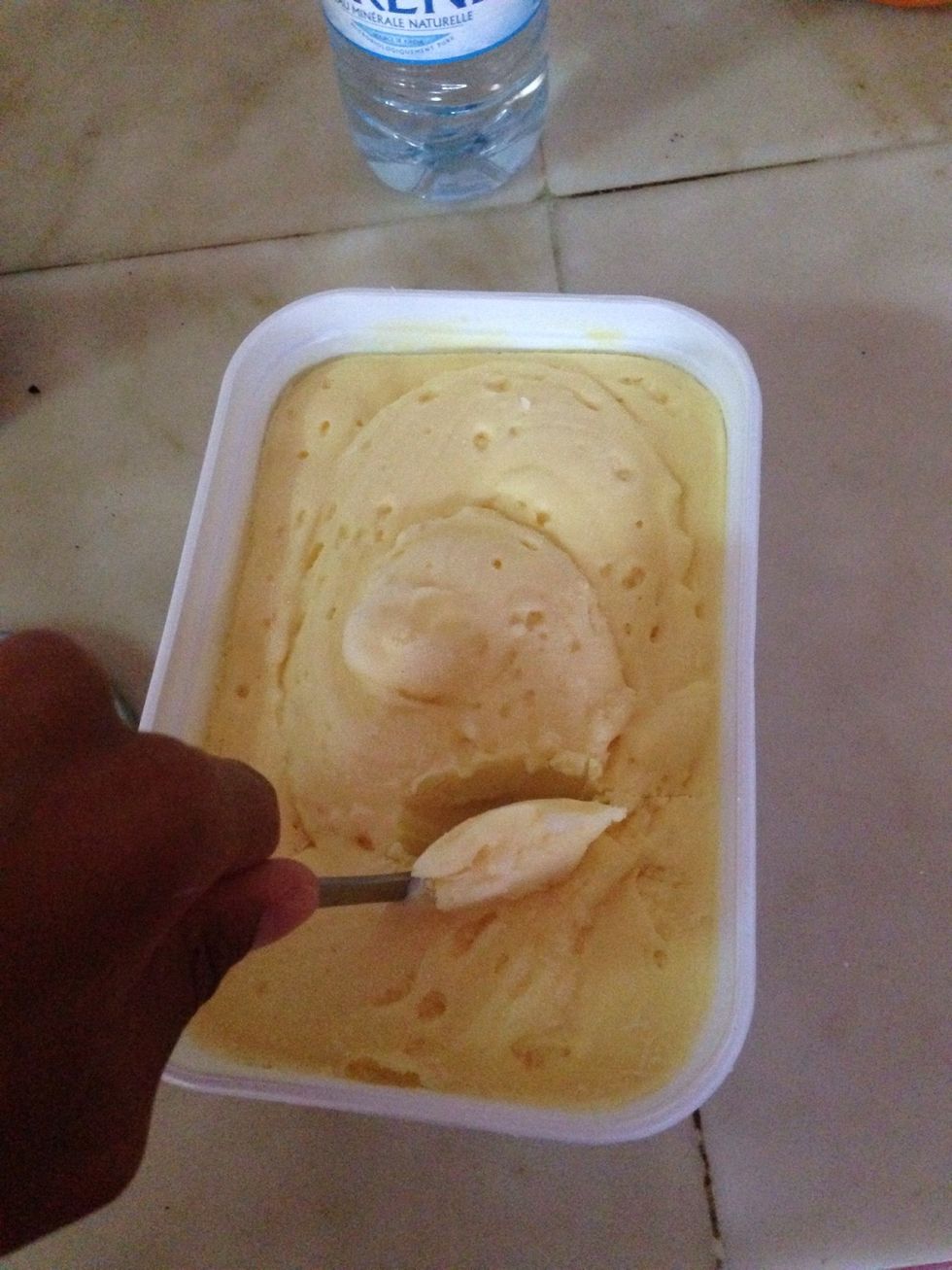 Take a spoon of vanilla ice cream