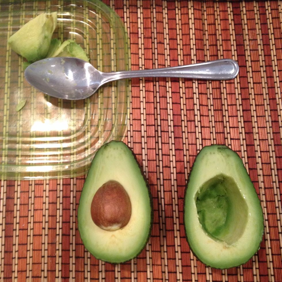 Take a spoon work your way around the pit.. Making it bigger. Slice the remains and save as a garnish