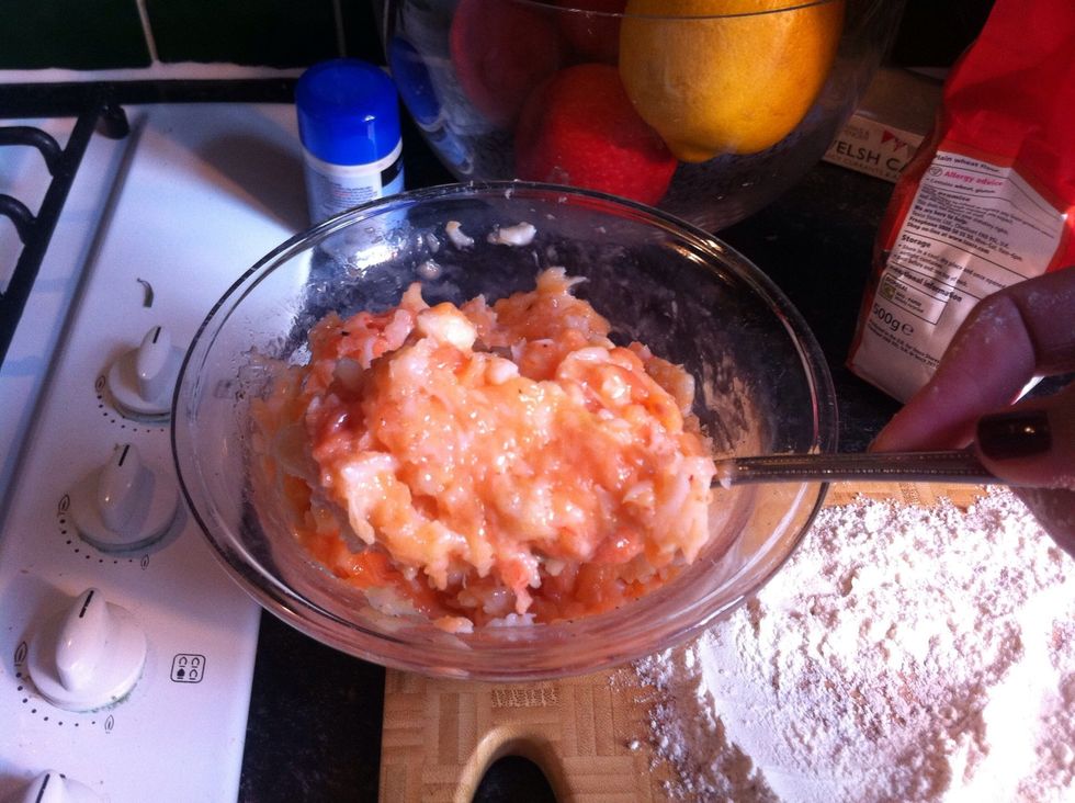 Take a tablespoon of the mixture and place it into your hands.