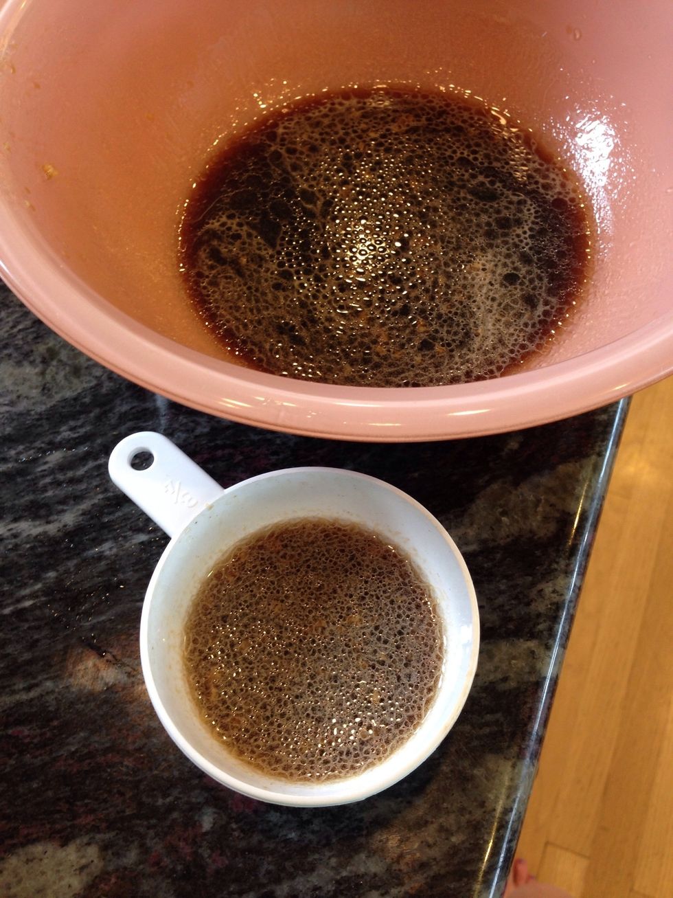 Take about 1/4 of a cup of the sauce and set it aside for the veggies.