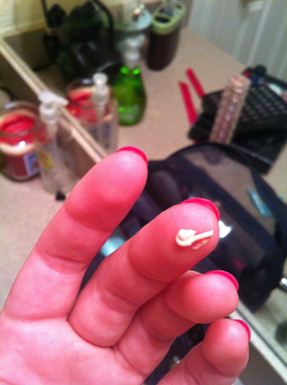 Take about this much and blend it evenly all over your eye.