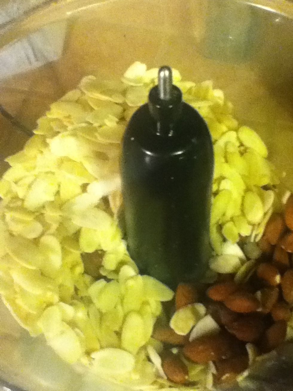 Take all almonds and dump into food processor
