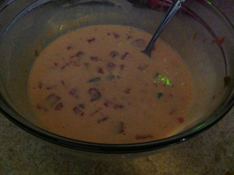 Take back out and stir will be very hot. Mine has little clumps of the cheese pieces so if yours does just place it into microwave and cook it for 1 minute at a time it just depends on your microwave